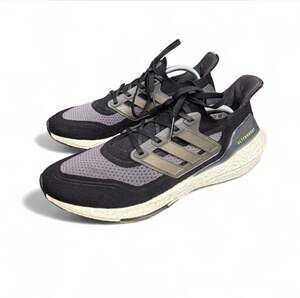 Size 11 adidas Ultraboost 21 Core Black Silver Solar Yellow Running Shoes